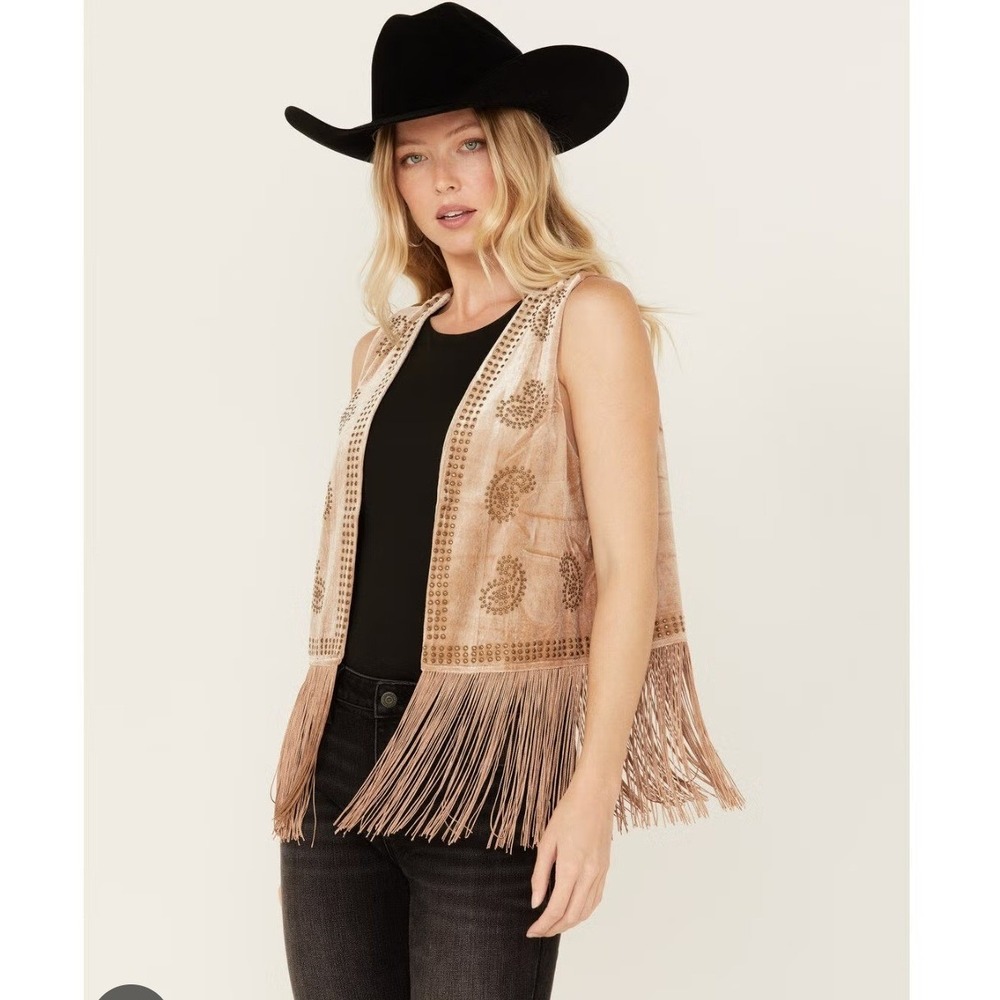 Vocal 70's style velvet paisley fringe vest festival boho western size XL R10